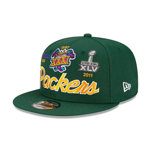 ニューエラ キャップ 9FIFTY グリーンベイ パッカーズ  NFL SUPER BOWL PATCHES SCRIPT SNAPBACK CAP GREEN  NEW ERA GREEN BAY PACKERS