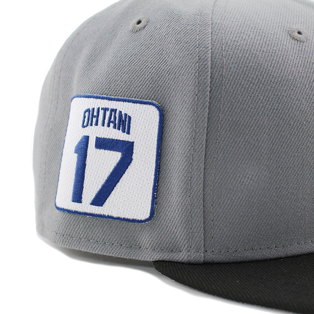 大谷翔平モデル ニューエラ 59FIFTY ロサンゼルス ドジャース MLB TEAM-BASIC SHOHEI OHTANI NAME&NUMBER FITTED CAP GREY BLACK