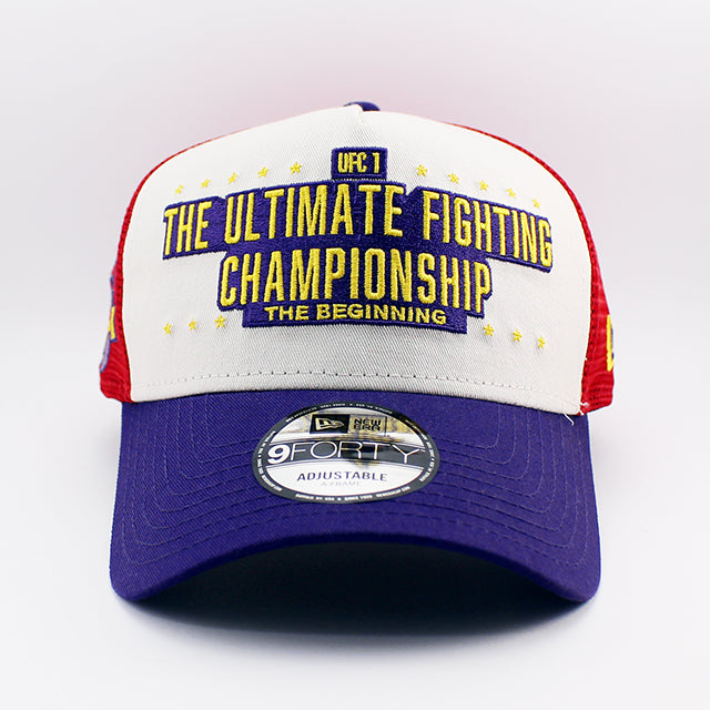 ニューエラ メッシュキャップ 9FORTY UFC A-FRAME ULTI-MAN TRUCKER MESH CAP CREAM PURPLE