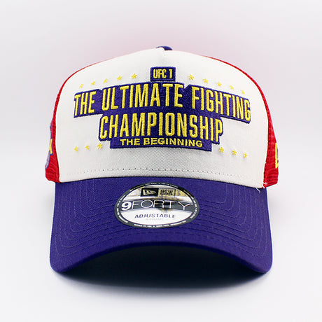 ニューエラ メッシュキャップ 9FORTY UFC A-FRAME ULTI-MAN TRUCKER MESH CAP CREAM PURPLE
