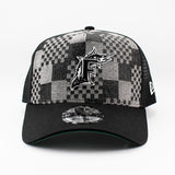 ニューエラ メッシュキャップ 9FORTY フロリダ マーリンズ MLB A-FRAME DENIM BLACK PATTERN COOPERSTOWN MESH CAP