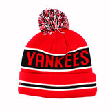 ニューエラ ニットキャップ ビーニー ニューヨーク ヤンキース MLB THE-COACH POM KNIT BEANIE CAP RED-BLACK