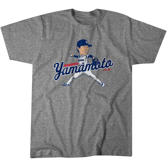 山本由伸モデル 海外取寄 ロサンゼルス ドジャース Tシャツ CARICATURE T-SHIRT GREY