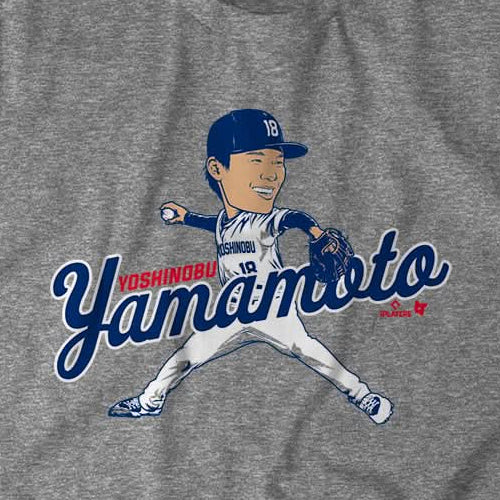 山本由伸モデル 海外取寄 ロサンゼルス ドジャース Tシャツ CARICATURE T-SHIRT GREY