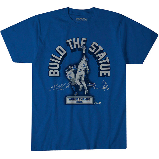 アンディ パヘス・キケ ヘルナンデスモデル 海外取寄 ロサンゼルス ドジャース Tシャツ BUILD THE STATUE T-SHIRT ROYAL BLUE