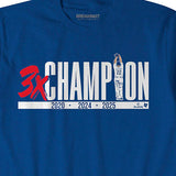クレイトン カーショウモデル 海外取寄 ロサンゼルス ドジャース Tシャツ THREE TIME CHAMPION T-SHIRT ROYAL BLUE