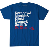 海外取寄 ロサンゼルス ドジャース Tシャツ AMPRERSAND 3-TIME CHAMPS T-SHIRT ROYAL BLUE