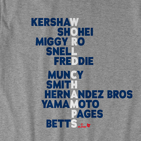 海外取寄 ロサンゼルス ドジャース Tシャツ WORLD CHAMPS ACROSTIC T-SHIRT GREY