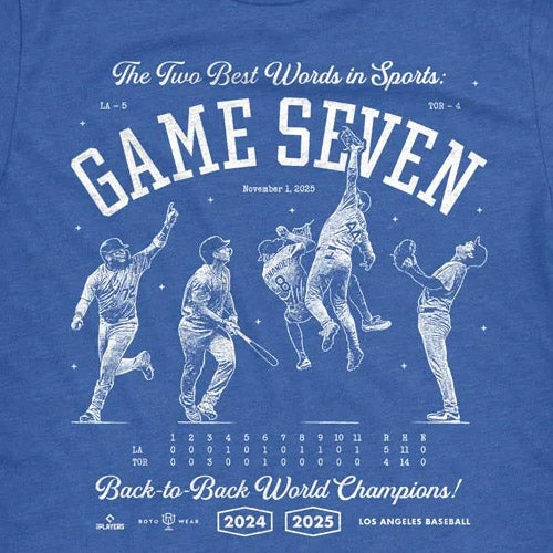 山本由伸・ウィル スミス・アンディ パヘス・ミゲル ロハス 海外取寄 ロサンゼルス ドジャース モデル Tシャツ GAME SEVEN T-SHIRT