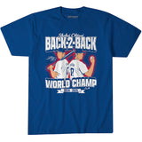 大谷翔平モデル 海外取寄 ロサンゼルス ドジャース Tシャツ BACK-TO-BACK WORLD CHAMPS T-SHIRT ROYAL BLUE