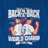 大谷翔平モデル 海外取寄 ロサンゼルス ドジャース Tシャツ BACK-TO-BACK WORLD CHAMPS T-SHIRT ROYAL BLUE