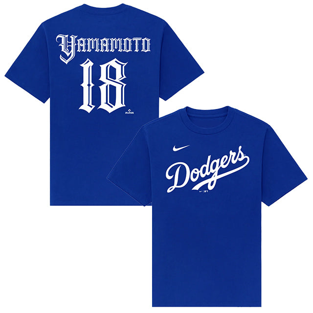 山本由伸モデル Tシャツ 海外取寄 ロサンゼルス ドジャース MISTER CARTOON NAME&NUMBER T-SHIRT ROYAL BLUE