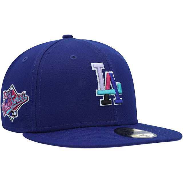 ニューエラ 59FIFTY ロサンゼルス ドジャース 1988 WORLD SERIES POLAR LIGHTS SIDE-PATCH LAVENDER BOTTOM ROYAL BLUE