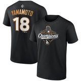 山本由伸モデル 2025 ワールドシリーズチャンピオン Tシャツ ロサンゼルス ドジャース MLB 2025 WORLD SERIES CHAMPIONS NAME &NUMBER T-SHIRT BLACK