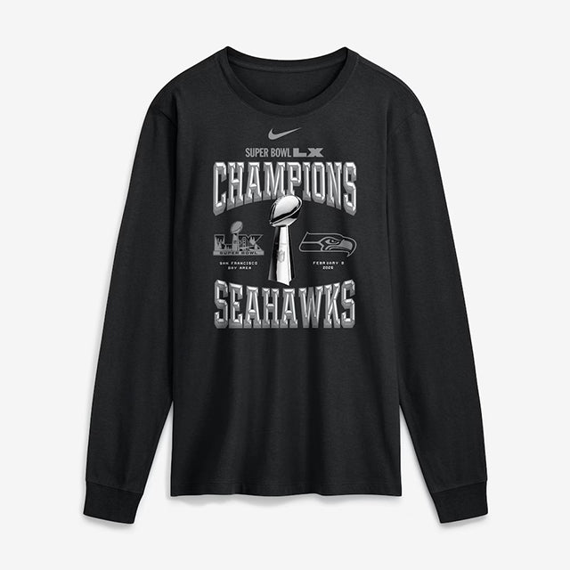 第60回スーパーボウル優勝記念 海外取寄 ナイキ シアトル シーホークス NFL SUPER BOWL LX CHAMPIONS LOCKER ROOM TROPHY COLLECTION LONG SLEEVE T-SHIRT BLACK