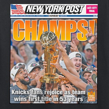 53年振りNBAファイナル優勝 海外取寄 Tシャツ ニューヨーク ニックス ニューヨークポスト 2026 NBA FINALS CHAMPIONS NEWSPAPER COVER HEAVYWIEGHT T-SHIRT BLACK