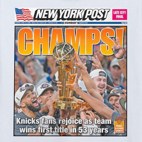 53年振りNBAファイナル優勝 海外取寄 Tシャツ ニューヨーク ニックス ニューヨークポスト 2026 NBA FINALS CHAMPIONS NEWSPAPER COVER HEAVYWIEGHT T-SHIRT WHITE