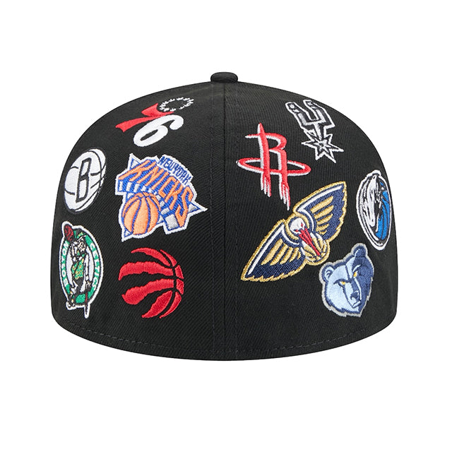 海外取寄 2025 NBAオールスターゲームモデル ニューエラ 59FIFTY キャップ NBA ALL-STAR GAME ALLOVER LOGOS FITTED CAP BLACK