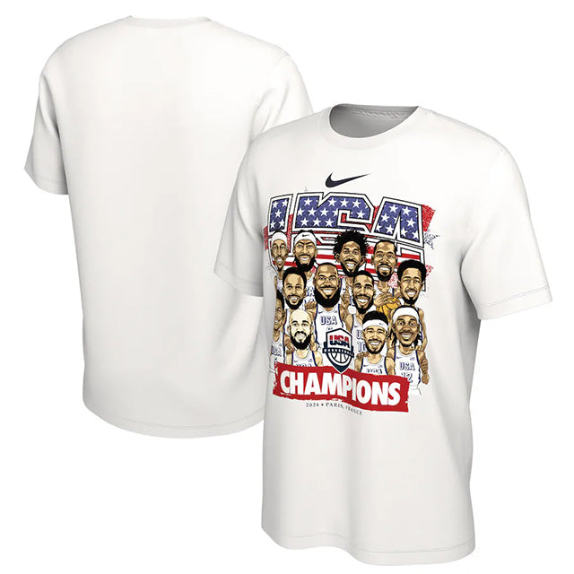 海外取寄 Tシャツ バスケ USA代表 Tシャツ 2024 SUMMER OLYMPICS GOLD MEDAL TEAM CARICATUTE  T-SHIRT WHITE