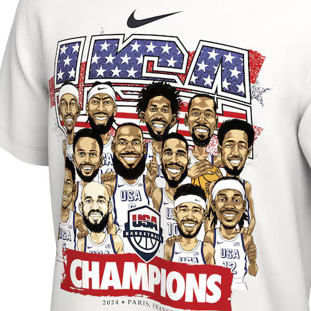 海外取寄 Tシャツ バスケ USA代表 Tシャツ 2024 SUMMER OLYMPICS GOLD MEDAL TEAM CARICATUTE T-SHIRT WHITE