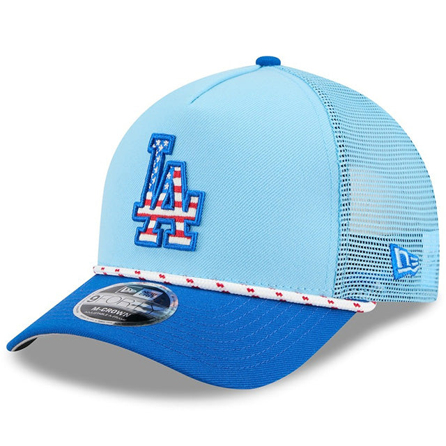 海外取寄 独立記念日モデル ニューエラ キャップ 9FORTY M-CROWN ロサンゼルス ドジャース 2025 MLB JULY 4TH STARS N STRIPES MESH SNAPBACK CAP LIGHT BLUE