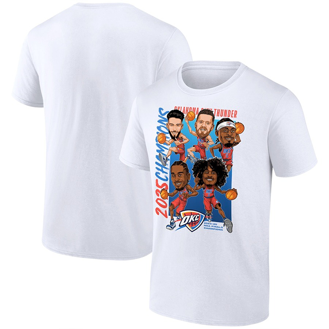 海外取寄 Tシャツ オクラホマシティ サンダー 2025 NBA FINALS CHAMPIONS CARICATURE FULL COURT T-SHIRT WHITE