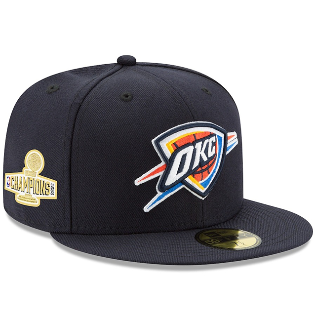 海外取寄 ニューエラ キャップ 59FIFTY オクラホマシティ サンダー 2025 NBA FINALS SIDE CHAMPIONS SIDE PATCH FITTED CAP NAVY