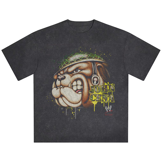 ジョン シナモデル 海外取寄 ID サプライ WWE Tシャツ SNOW WASH BULLDOG BOXY T-SHIRT BLACK