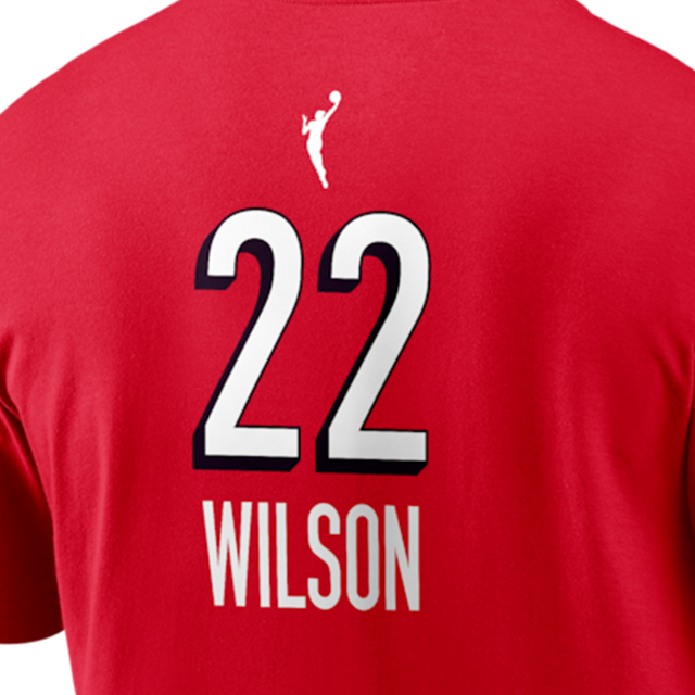 海外取寄 エイジャ・ウィルソンモデル ナイキ バスケ ラスベガス エーシズ WNBA NAME&NUMBER REBEL EDITION T-SHIRT RED