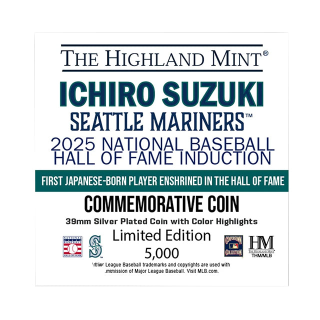 イチローモデル 海外取寄 HALL OF FAME 記念コイン シアトル マリナーズ 2025 BASEBALL HOF INDUCTION COLOR SILVER COIN