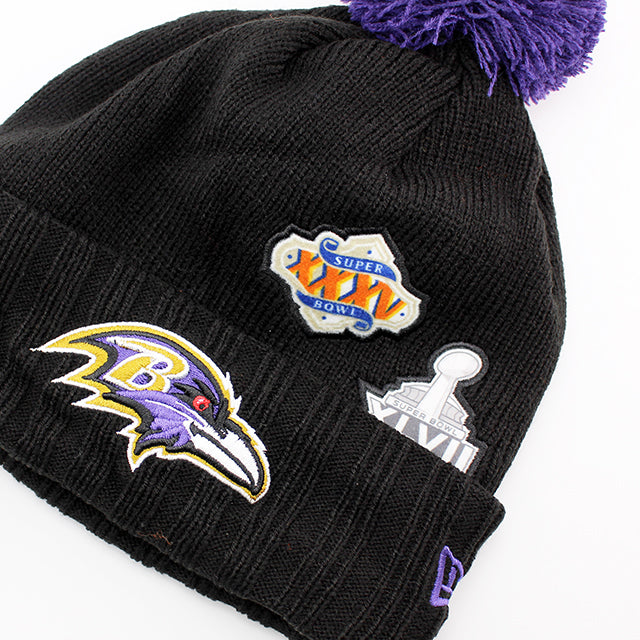 ニューエラ ニットキャップ ビーニー ボルチモア レイブンズ NFL SUPER BOWL PATCHES KNIT CAP BEANIE BLACK