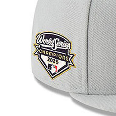 2025 ワールドシリーズチャンピオンモデル 海外取寄 ニューエラ キャップ 59FIFTY ロサンゼルス ドジャース MLB WORLD SERIES CHAMPIONS SIDE PATCH FITTED CAP GREY-WHITE