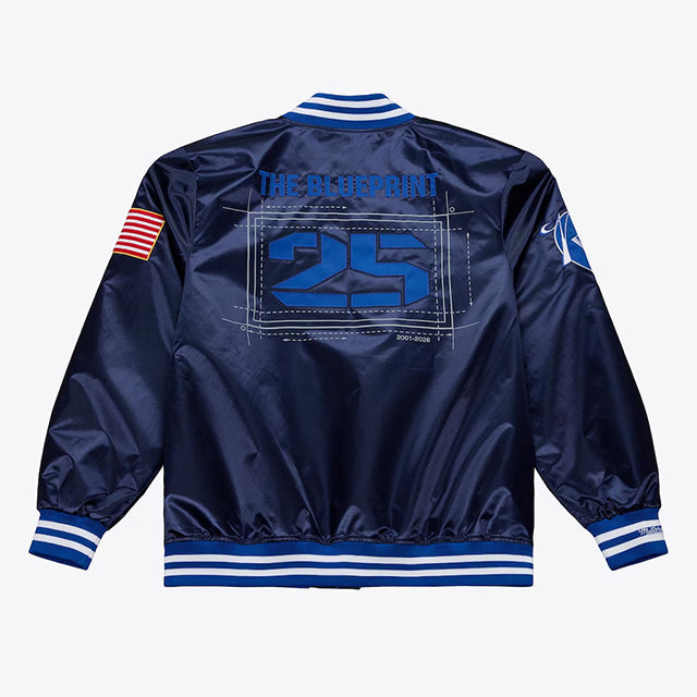 JAY-Z ザ ブループリント25周年記念 海外取寄 ミッチェル＆ネス x ニューヨーク ヤンキース ジャケット JAY-Z30 THE BLUEPRINT SATIN FULL-SNAP JACKET NAVY