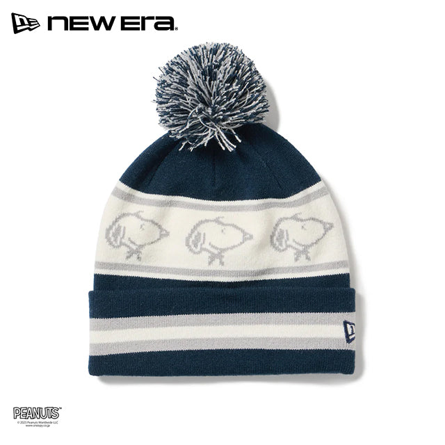 ニューエラ ニット ビーニーキャップ ピーナッツ POM PON KNIT PEANUTS JACQUARD NAVY