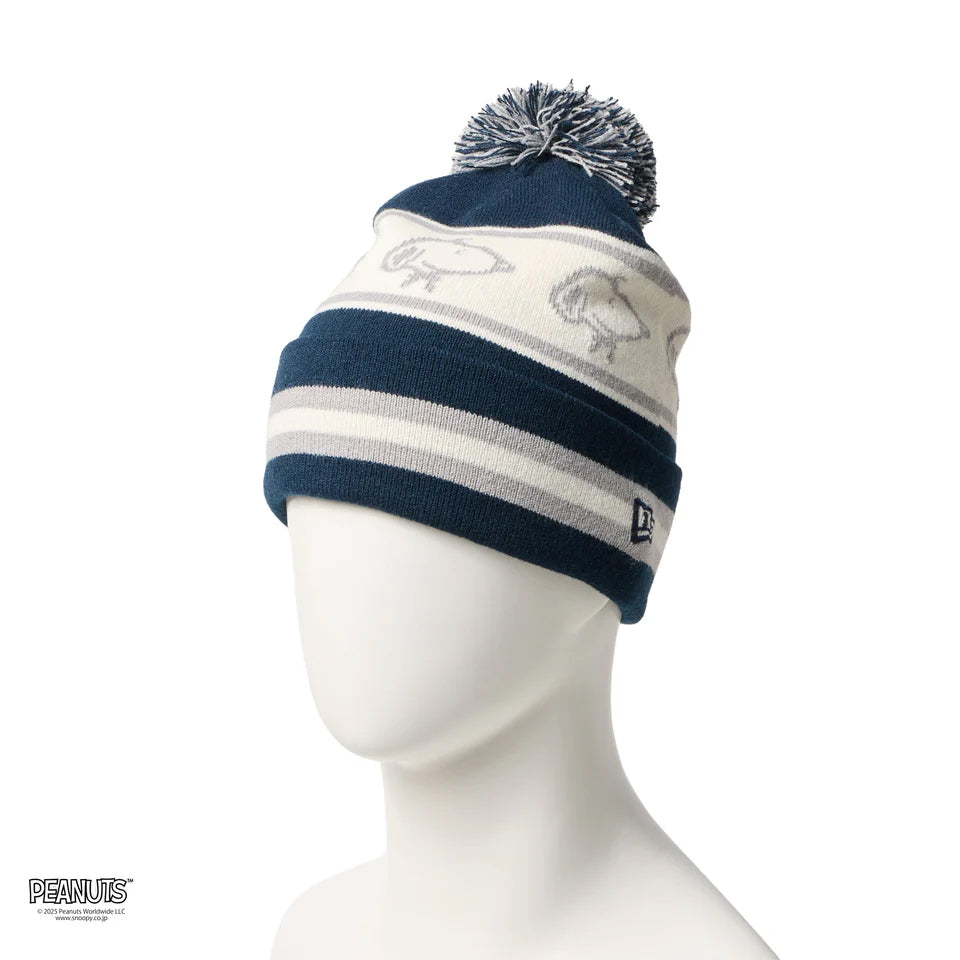 ニューエラ ニット ビーニーキャップ ピーナッツ POM PON KNIT PEANUTS JACQUARD NAVY