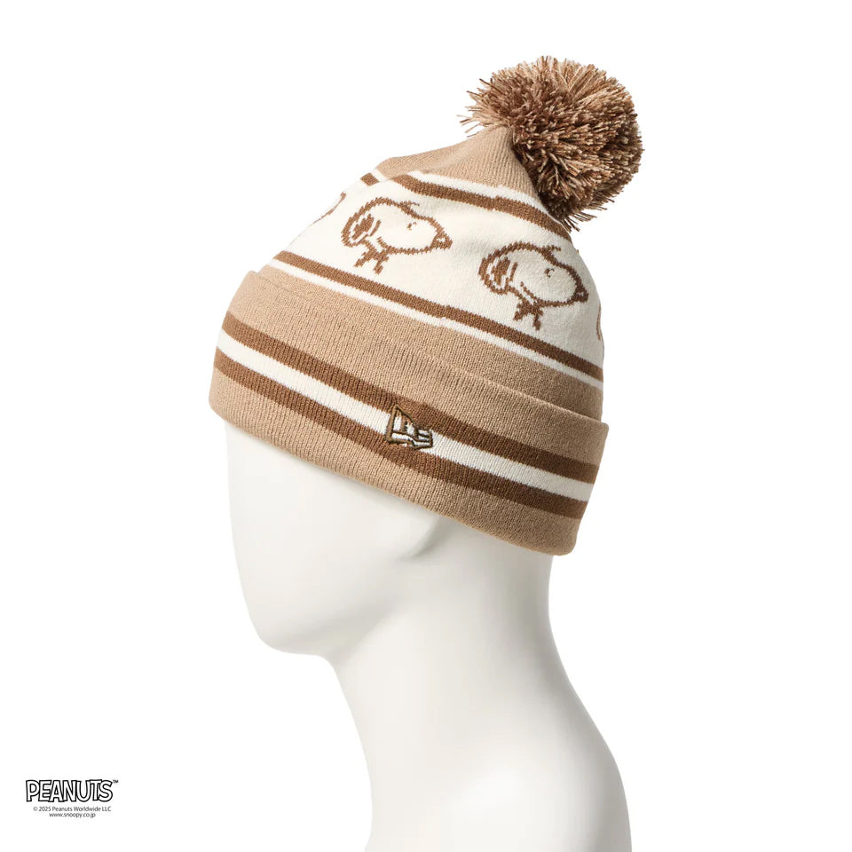ニューエラ ニット ビーニーキャップ ピーナッツ POM PON KNIT PEANUTS JACQUARD BEIGE