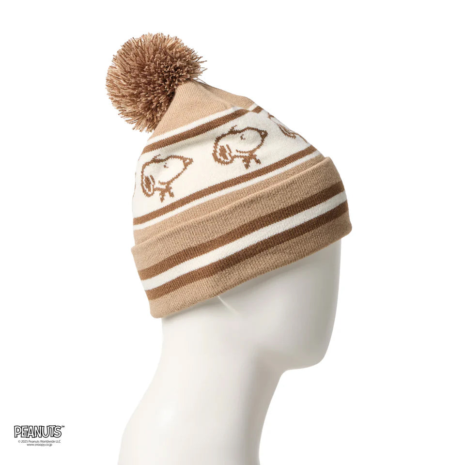 ニューエラ ニット ビーニーキャップ ピーナッツ POM PON KNIT PEANUTS JACQUARD BEIGE