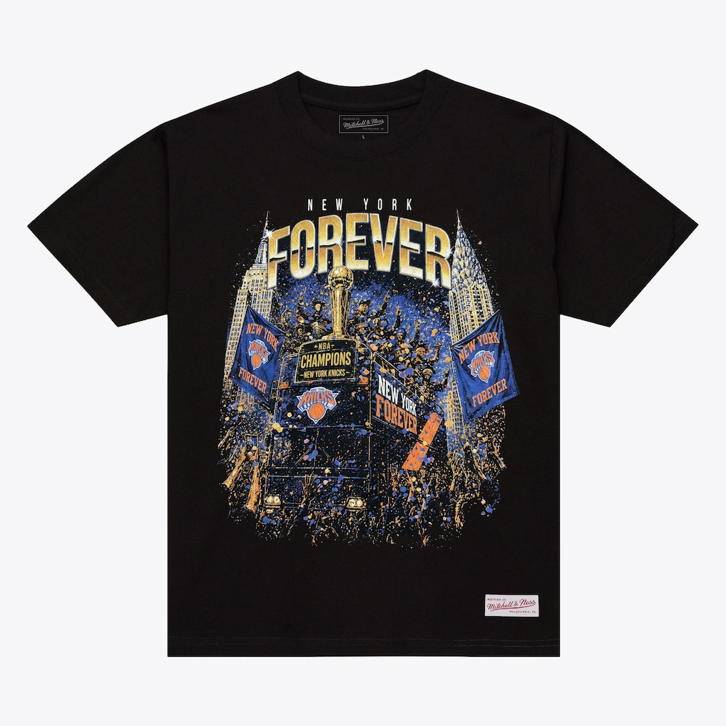 53年振りNBAファイナル優勝 海外取寄 ミッチェル＆ネス Tシャツ ニューヨーク ニックス 2026 NBA FINALS CHAMPIONS PARADE T-SHIRT BLACK