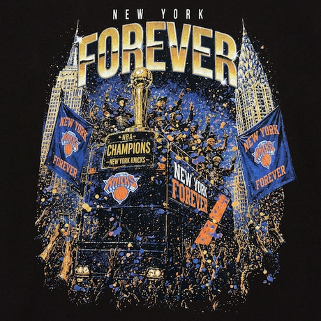 53年振りNBAファイナル優勝 海外取寄 ミッチェル＆ネス Tシャツ ニューヨーク ニックス 2026 NBA FINALS CHAMPIONS PARADE T-SHIRT BLACK