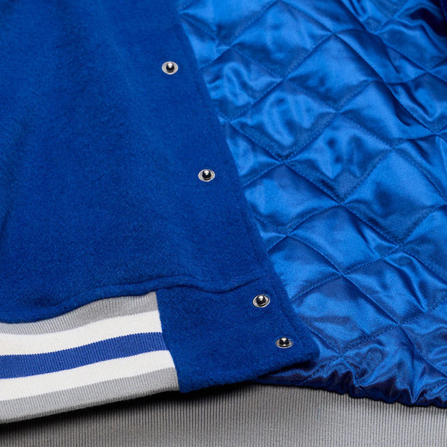 海外取寄 ミッチェル&ネス スタジアムジャケット ロサンゼルス ドジャース MLB TEAM TRADITIONS VARSITY FULL-SNAP JACKET ROYAL BLUE-TAN