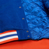 海外取寄 ミッチェル&ネス スタジアムジャケット ニューヨーク ニックス NBA TEAM TRADITIONS VARSITY FULL-SNAP JACKET BLUE-TAN