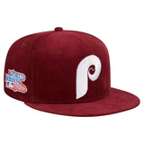 ニューエラ 59FIFTY フィラデルフィア フィリーズMLB 1980 WORLD SERIES OLD SCHOOL CORDUROY SIDE-PATCH FITTED CAP BURGUNDY NEW ERA PHILADELPHIA PHILLIES