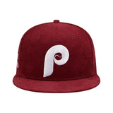 ニューエラ 59FIFTY フィラデルフィア フィリーズMLB 1980 WORLD SERIES OLD SCHOOL CORDUROY SIDE-PATCH FITTED CAP BURGUNDY NEW ERA PHILADELPHIA PHILLIES