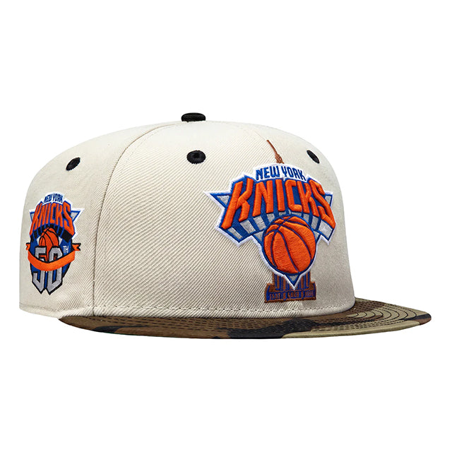 海外取寄 ニューエラ キャップ 59FIFTY ニューヨーク ニックス 50TH EMPIRE PATCH FITTED CAP OFF WHITE-WOODLAND CAMO