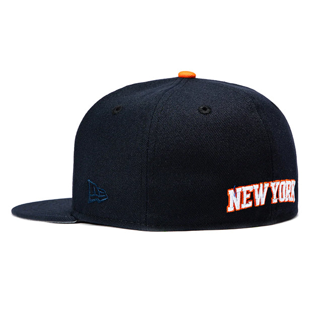 海外取寄 ニューエラ キャップ 59FIFTY ニューヨーク ニックス CITY NEVER SLEEPS PATCH SCRIPT FITTED CAP NAVY