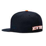 海外取寄 ニューエラ キャップ 59FIFTY ニューヨーク ニックス CITY NEVER SLEEPS PATCH SCRIPT FITTED CAP NAVY