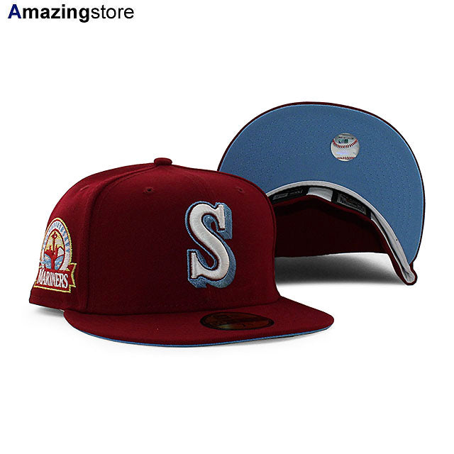 ニューエラ キャップ 59FIFTY シアトル マリナーズ MLB 30TH ANNIVERSARY LIGHT BLUE BOTTOM FITTED CAP MAROON