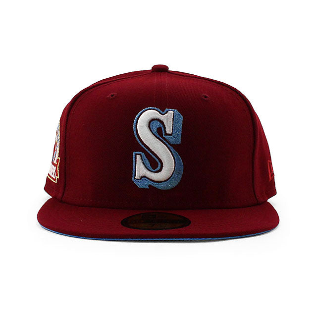 ニューエラ キャップ 59FIFTY シアトル マリナーズ MLB 30TH ANNIVERSARY LIGHT BLUE BOTTOM FITTED CAP MAROON