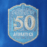ニューエラ キャップ 59FIFTY オークランド アスレチックス MLB 50TH ANNIVERSARY GLACIER BLUE BOTTOM FITTED CAP BLUE BROWN