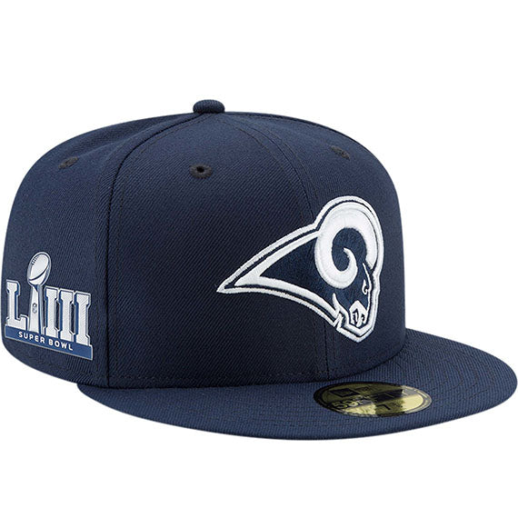 ニューエラ 59FIFTY ロサンゼルス ラムズ NFL SUPER BOWL LIII SIDE PATCH SIDELINE FITTED CAP NAVY